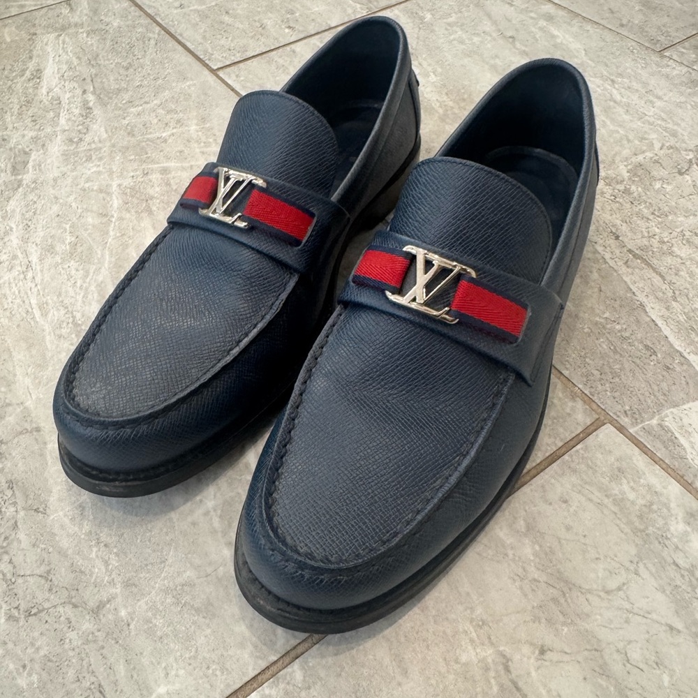 Louis Vuitton Navy Loafers with Red Stripe size 9 Men